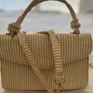 Woven Faux Leather Mini Top Handle Bag‎ Crossbody Neutral